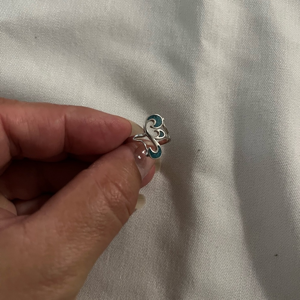 Elegant Silver plated and Blue wave Women's Ring